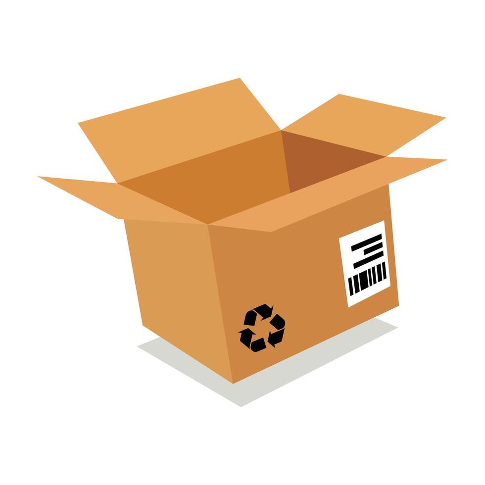 Empty Brown Cardboard Box with Recycle Symbol illustration with white background vector