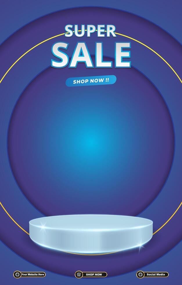 super discount sale template banner with blank space 3d podium with blue abstract gradient background vector