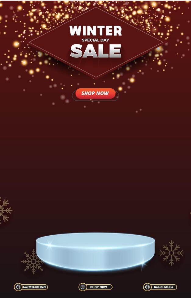 winter special sale discount portait template banner with blank space 3d podium for social media post product sale with abstract gradient red background design vector