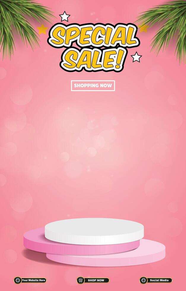 special discount sale template with 3d podium with pink abstract gradient background vector