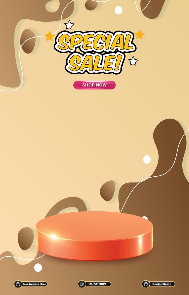 special discount sale template with 3d podium with brown abstract gradient background vector