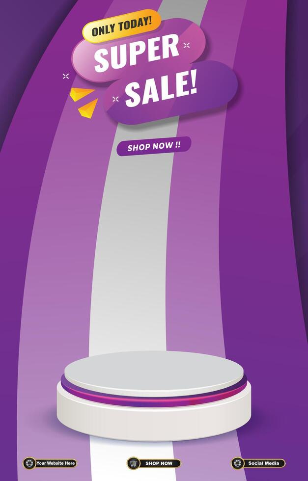 super sale discount with 3d podium for product sale with purple background design vector