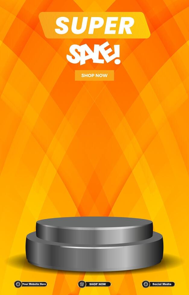 super sale template banner with blank space 3d podium for social media post product sale with orange background design vector