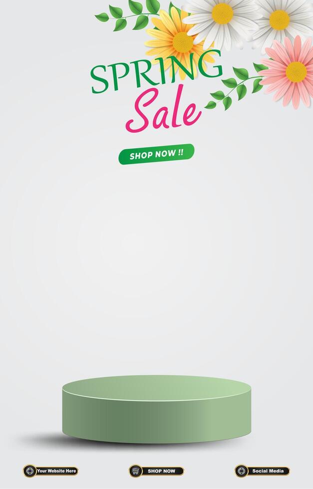 spring sale banner with discount 3d podium for product sale with orang abstract background vector