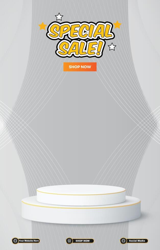 special sale banner with 3d podium with white abstract gradient background vector