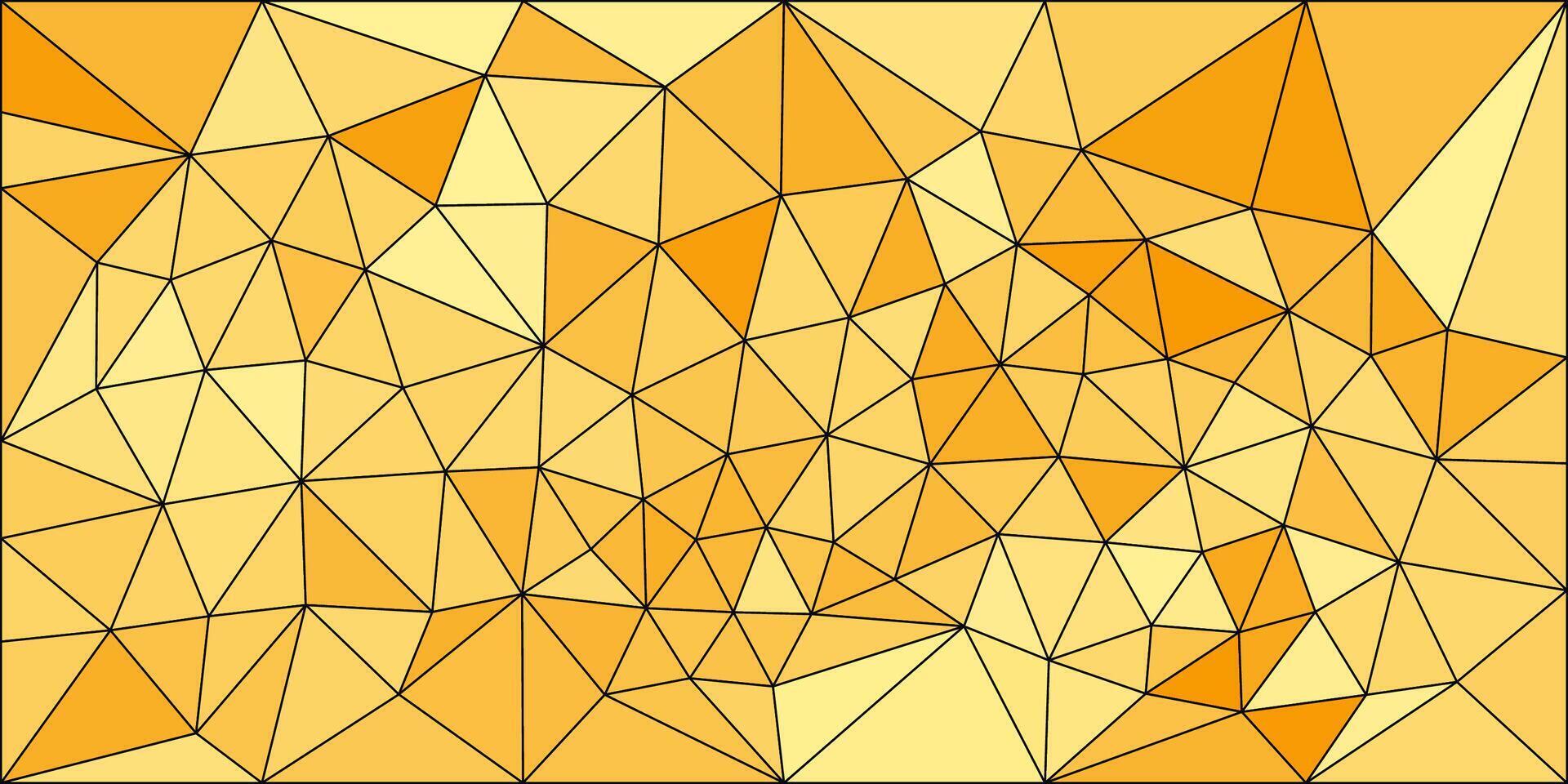 Geometric low poly background in orange and yellow shades with black outlines, creating a modern, artistic, and abstract pattern. vector