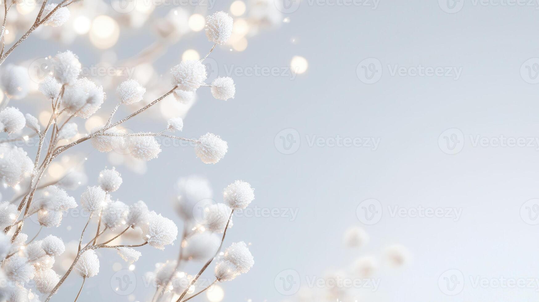 copy Elegant branches and berries creating a beautiful winter or christmas background with snowy space photo