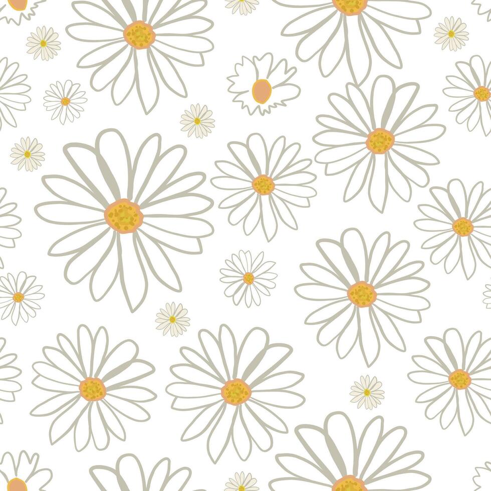 Seamless cute daisies and pattern white background vector
