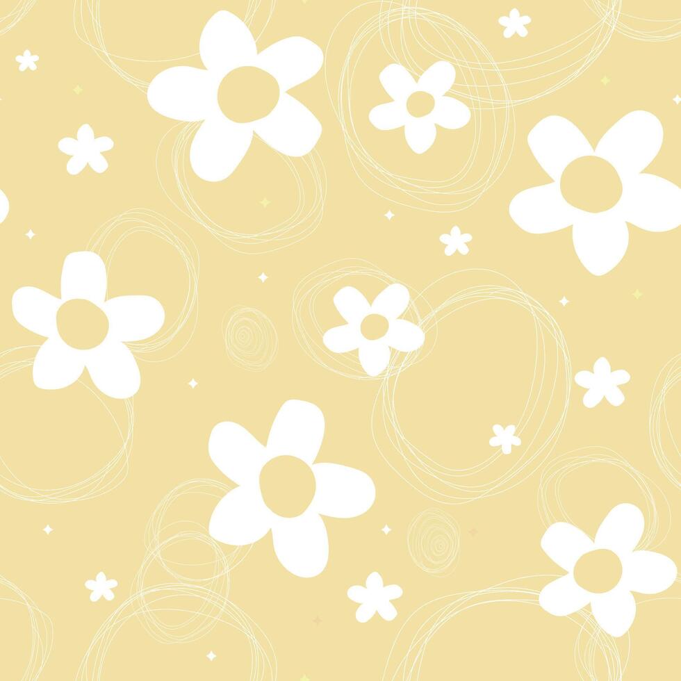 Daisies and circles seamless fabric design pattern vector