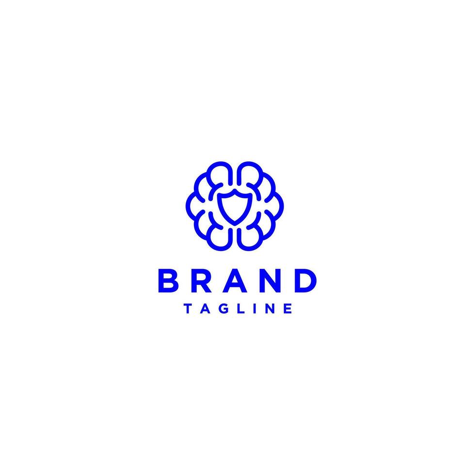 Shield Protected Brain Lines Logo Design. Smart Brain Guardian Lines Logo Design. vector