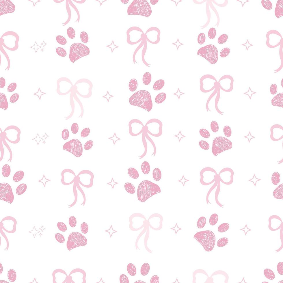 Bow ties and paw prints seamless fabric design vector