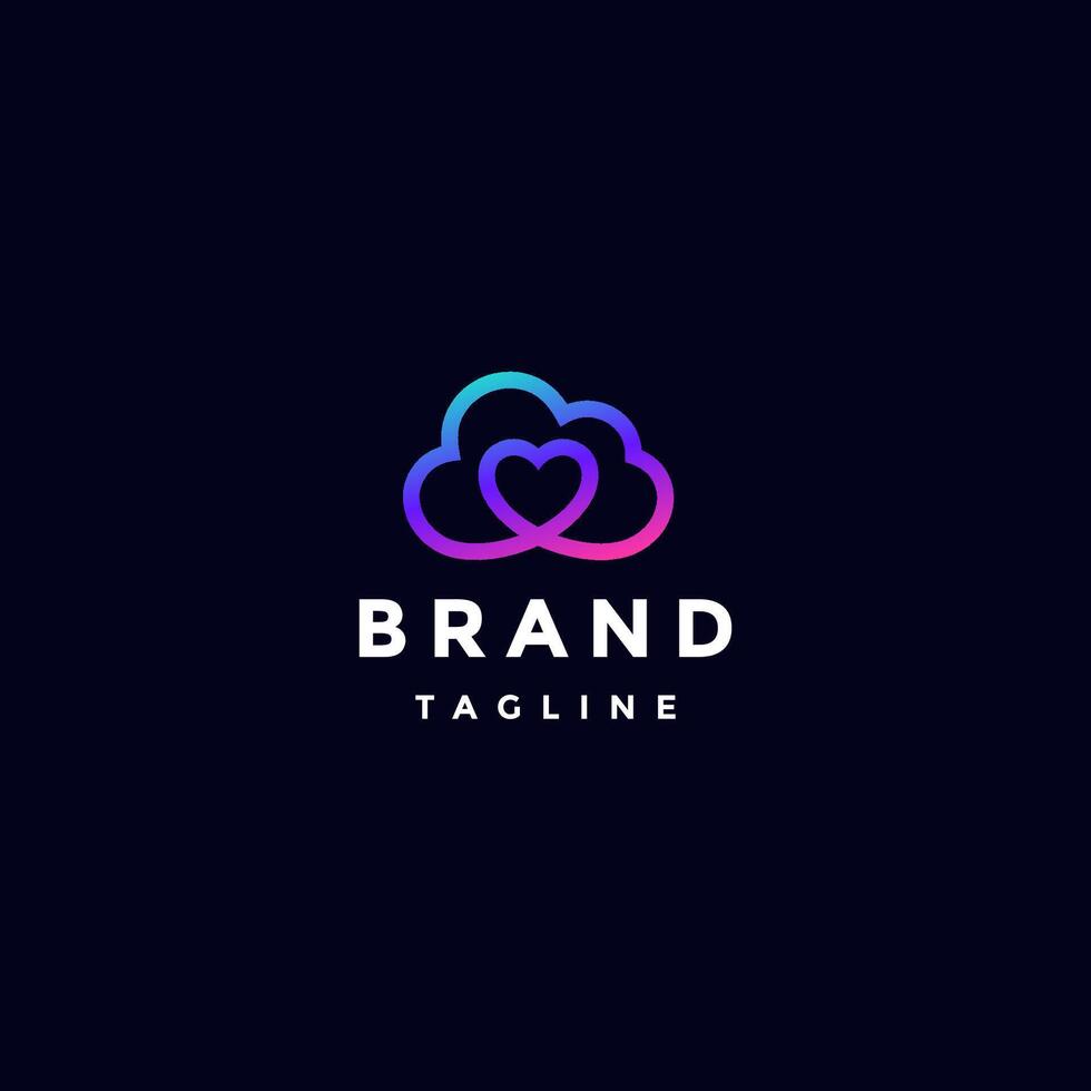 Simple Heart Cloud Line Logo Design. One Line Connecting Heart and Cloud Logo Design. vector