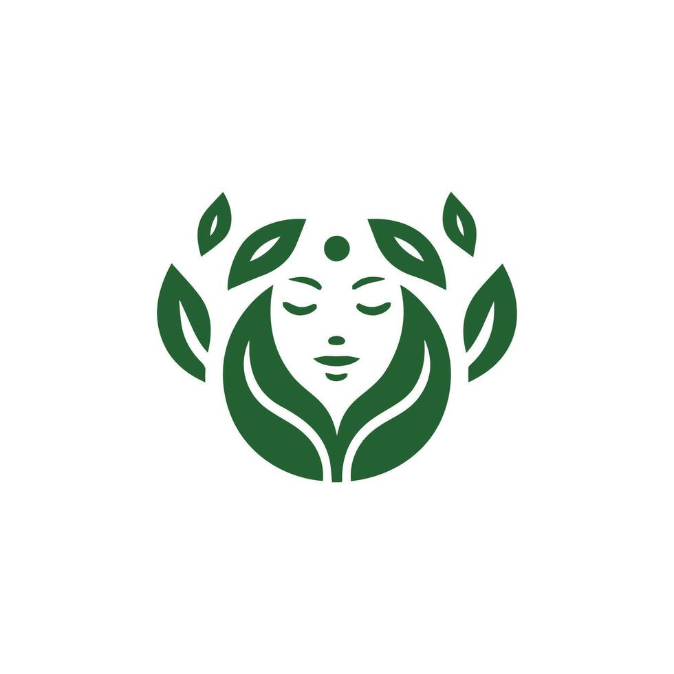 a woman's face with leaves on it vector