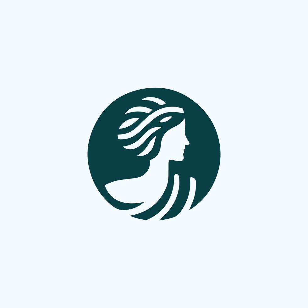 a woman's head is shown in a round logo vector
