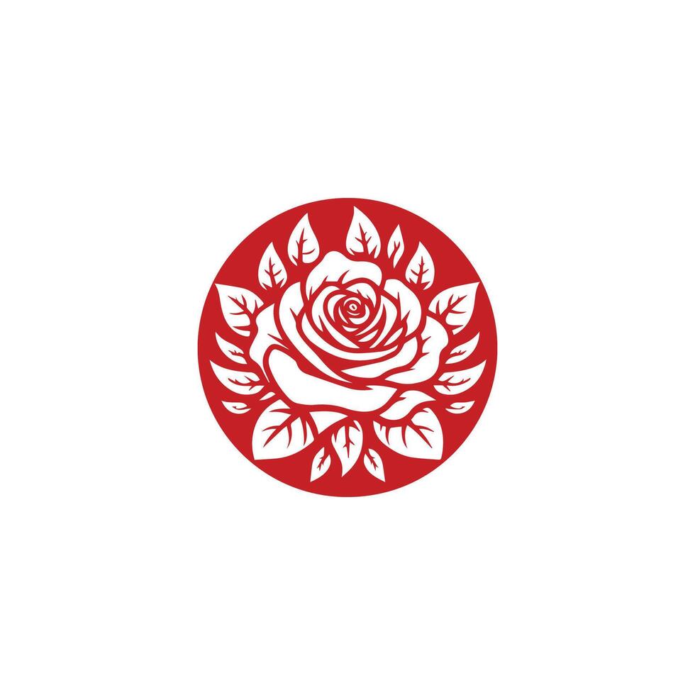 a red rose is in the center of a white circle vector