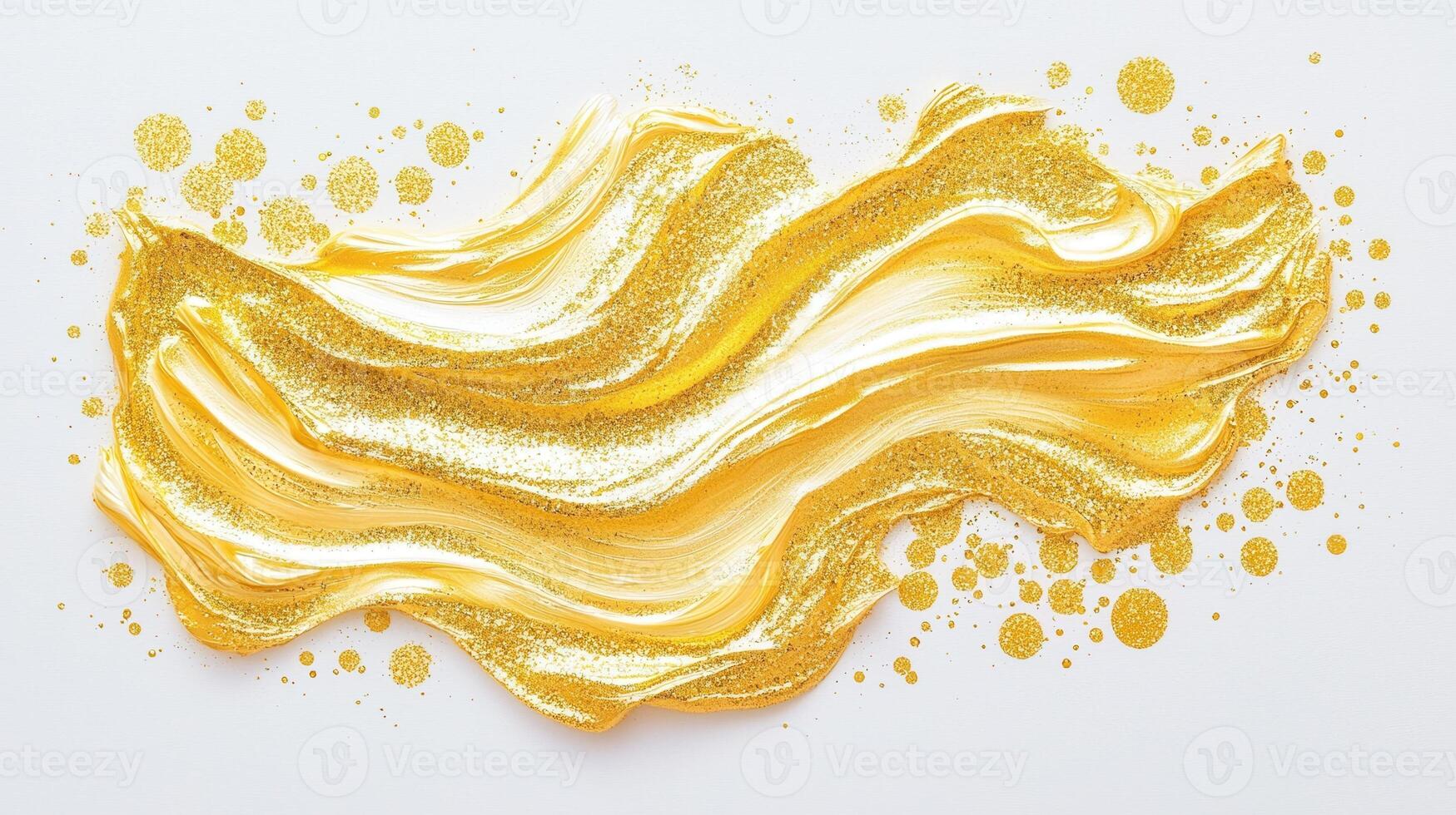 Gold paint brush strokes sweeping across white surface, revealing metallic artistic texture photo