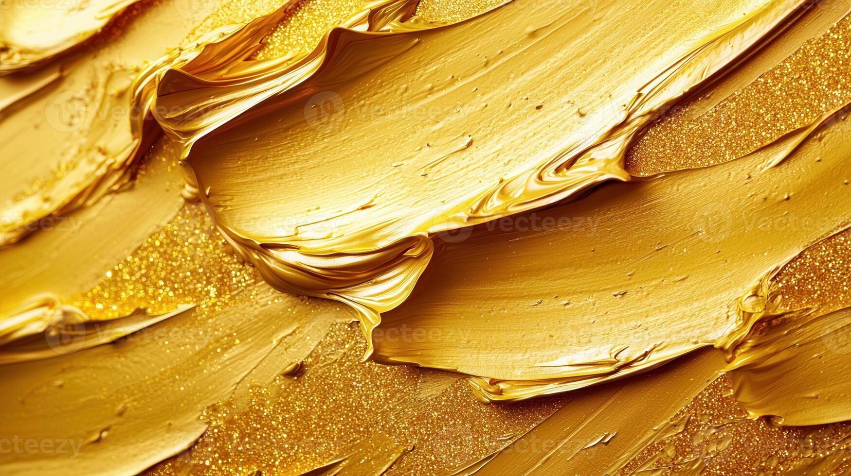 Gold paint across backdrop textured surface, creating elegant artistic smearing with metallic shimmer photo
