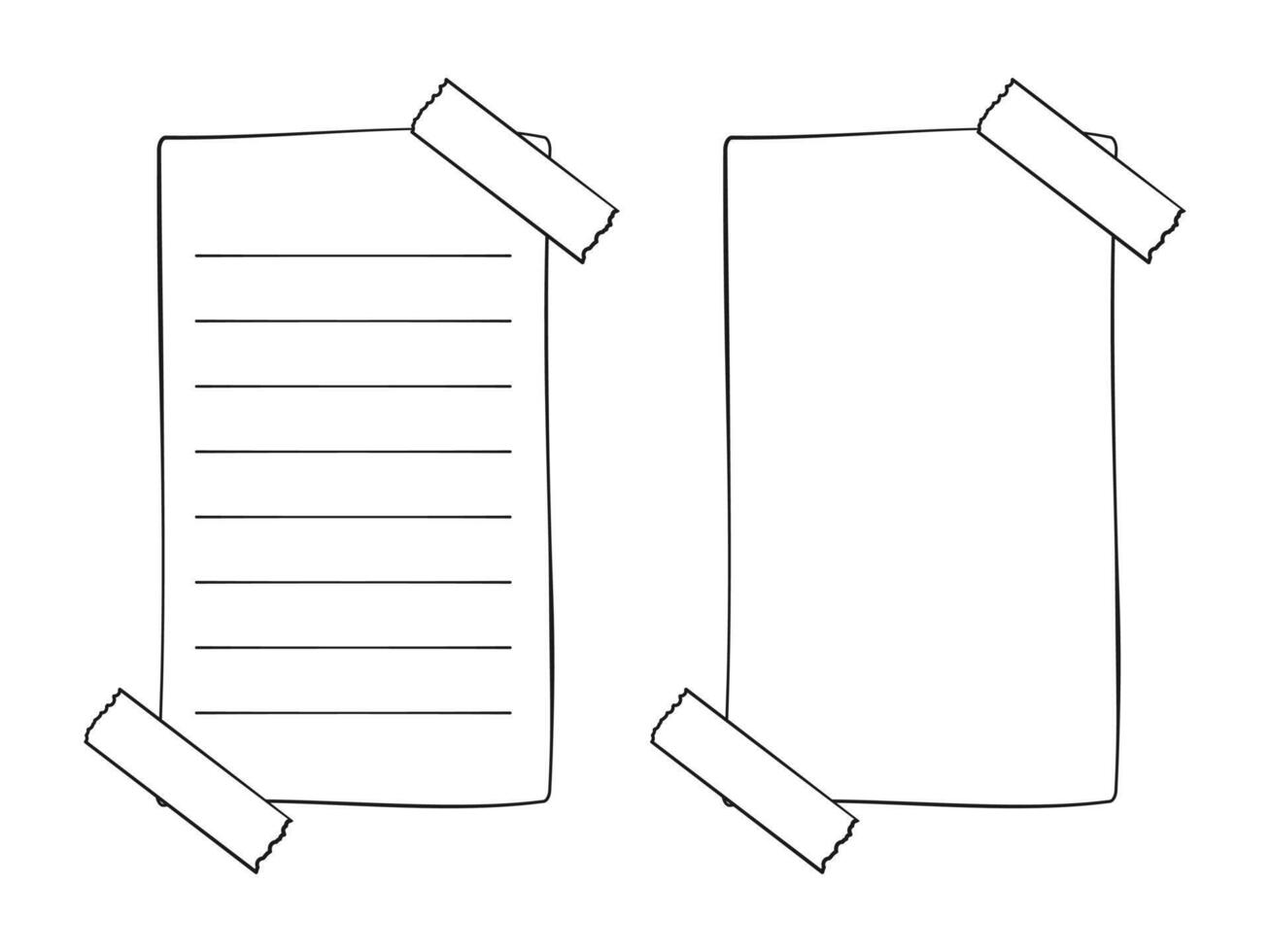 Hand-drawn memo paper sheet, sticky note, reminder, to do list, sticky tape. Bullet journal elements in line art doodle style. vector