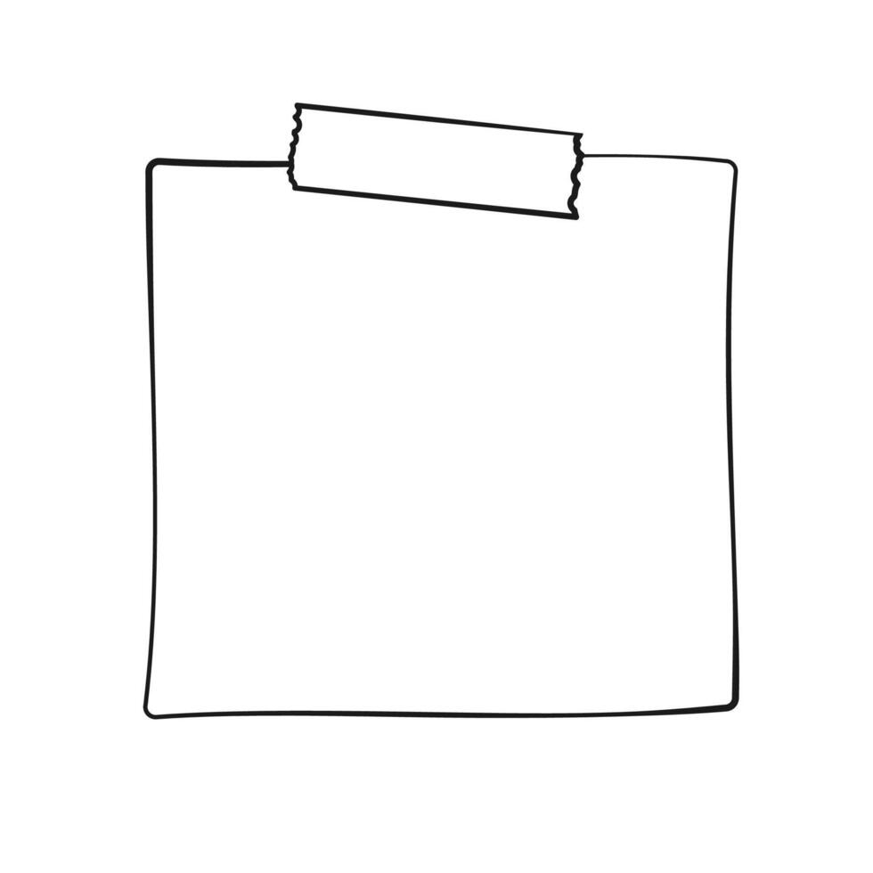 Hand drawn blank memo paper sheet template, sticky note, reminder, to do list, sticky tape. Bullet journal elements in line art doodle style. vector