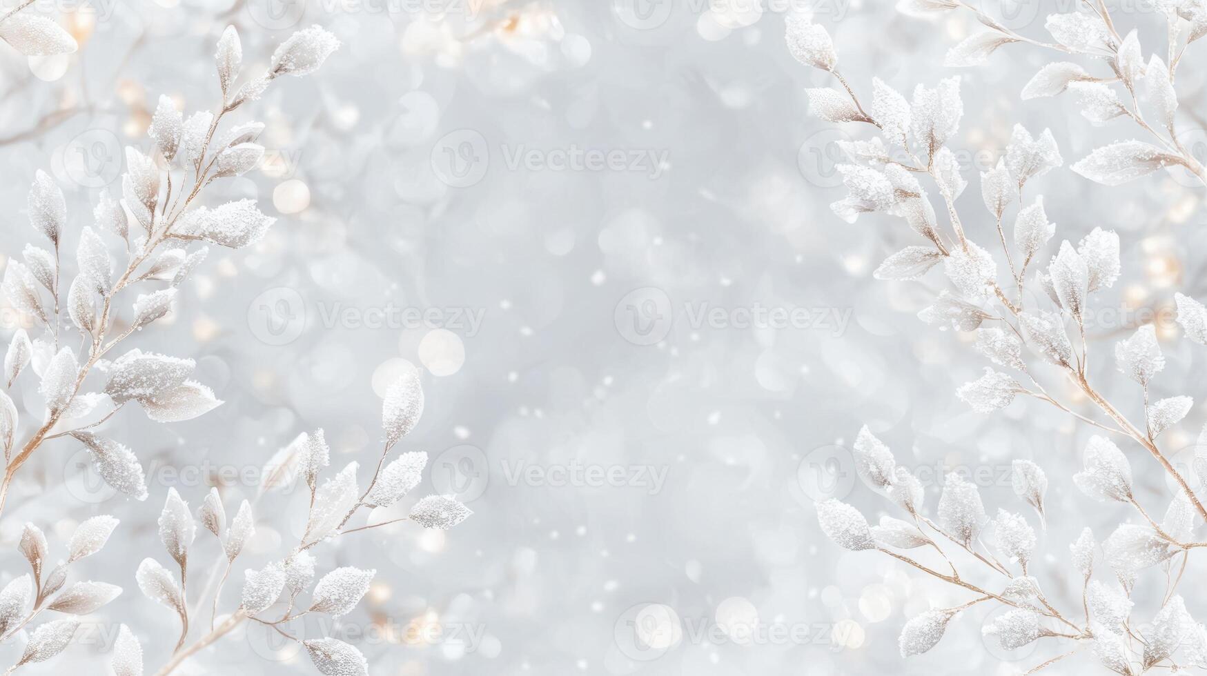 Winter sunlight behind casting bokeh soft snow laden branches, highlighting seasonal serenity photo