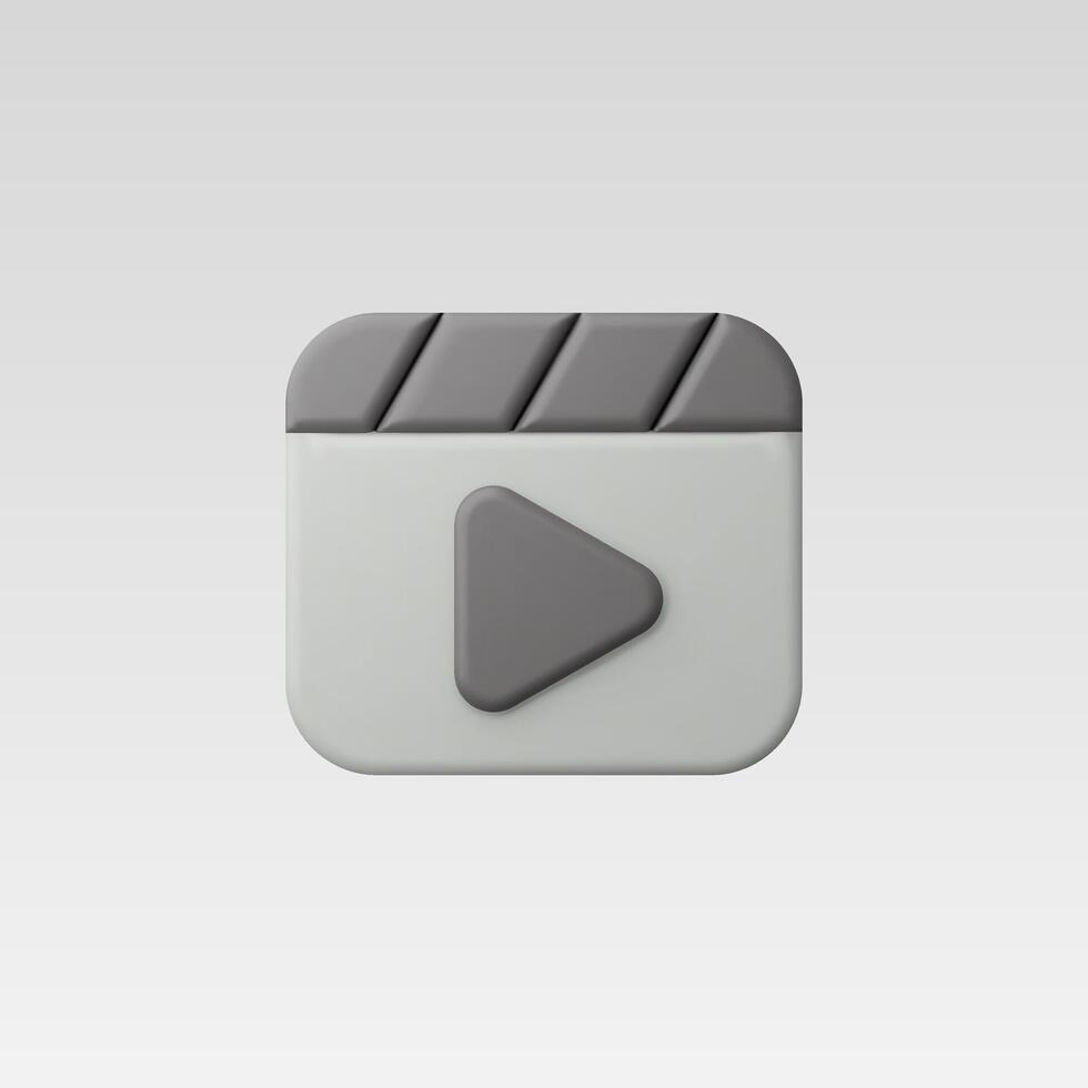 Modern play button icon with clapperboard design in gray and white. vector