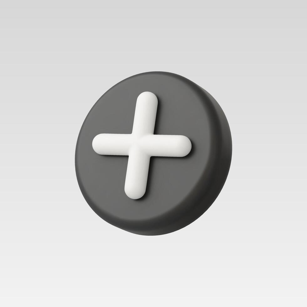 A modern 3D gray button with a white plus symbol. vector