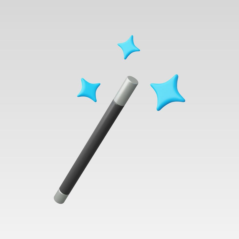 A whimsical magic wand surrounded by sparkling blue stars. vector