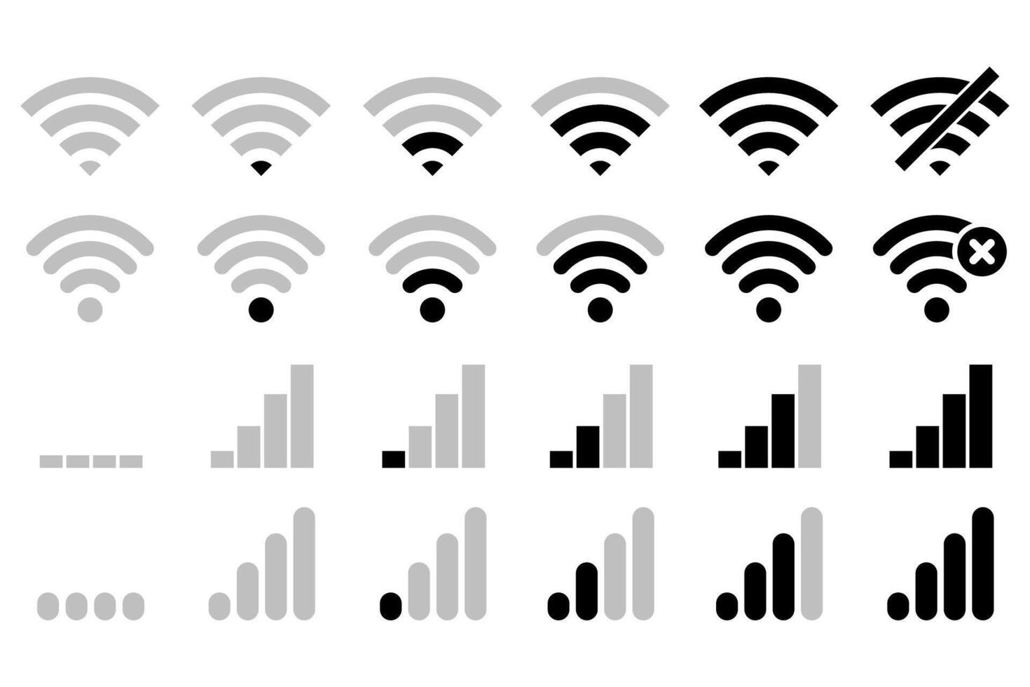 Set of wifi and wireless connection internet low to high signal network communication icons vector