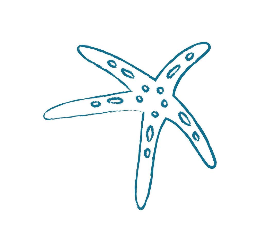 Starfish silhouette doodle crayon style. Marine creature in a flat style. Ocean life, graphic representation, undersea concept, potential for summer projects. vector