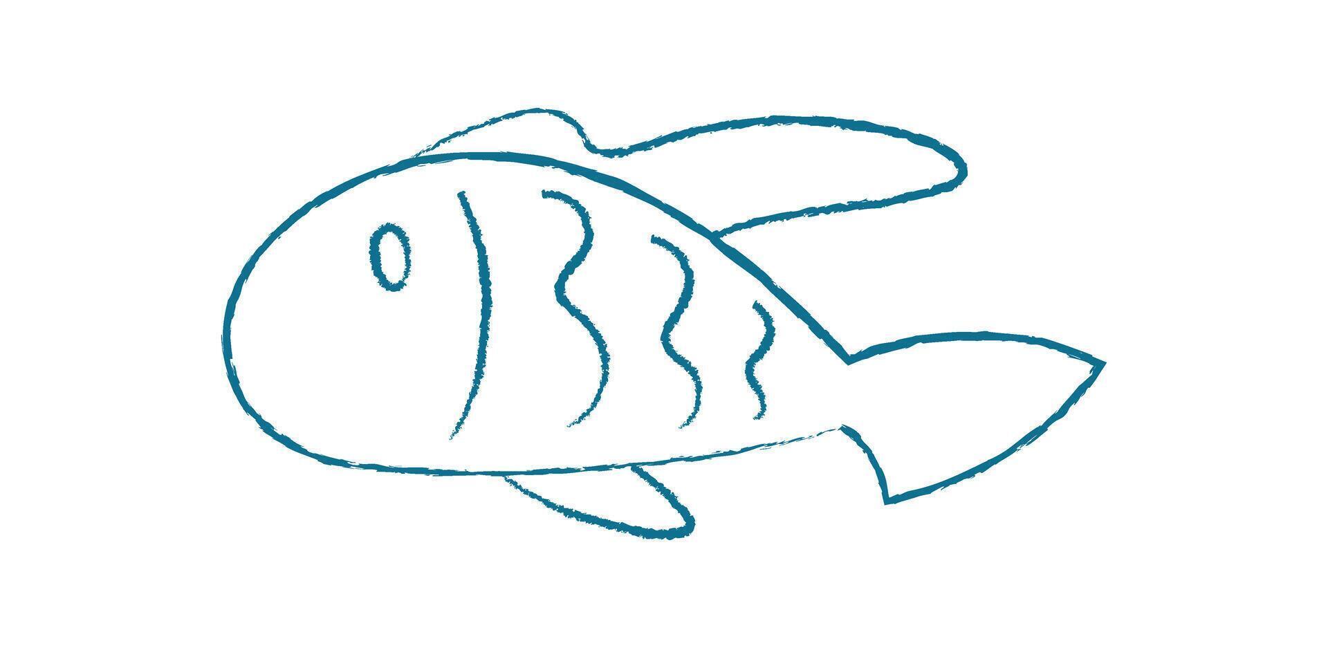 Aquatic fish silhouette doodle. Cartoon representation of a swimming creature. Underwater school of fish, ocean context, summer visual style, suitable for creative projects. Chalk and crayon style vector