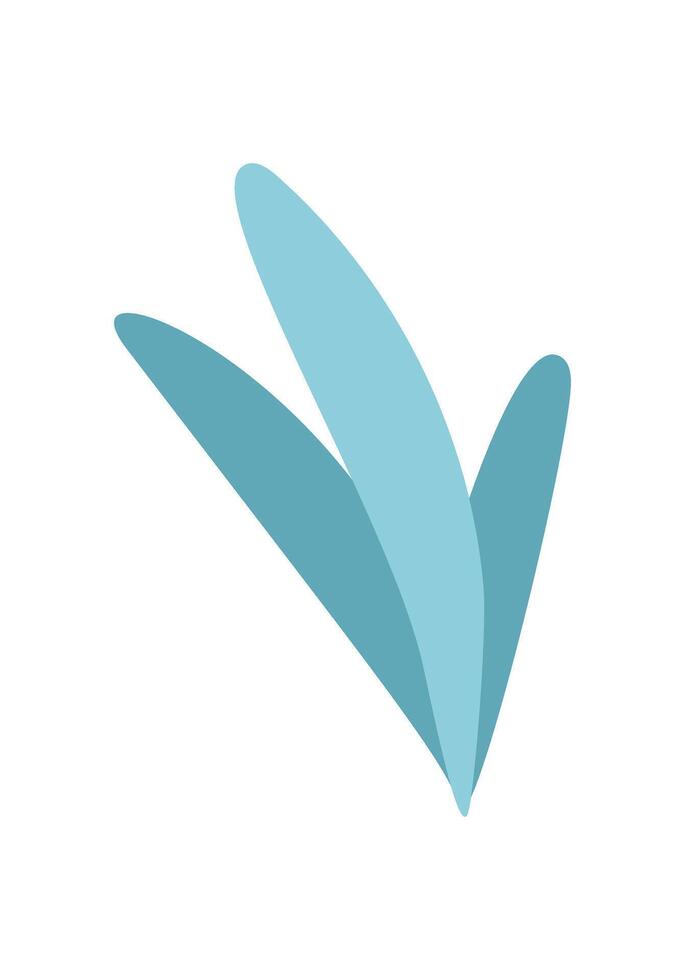 Simple flat illustration of a blue leaf. This design highlights a branch adorned with leaves. Organic plant graphic ideal for nature themes, decoration, and environmental concepts. vector