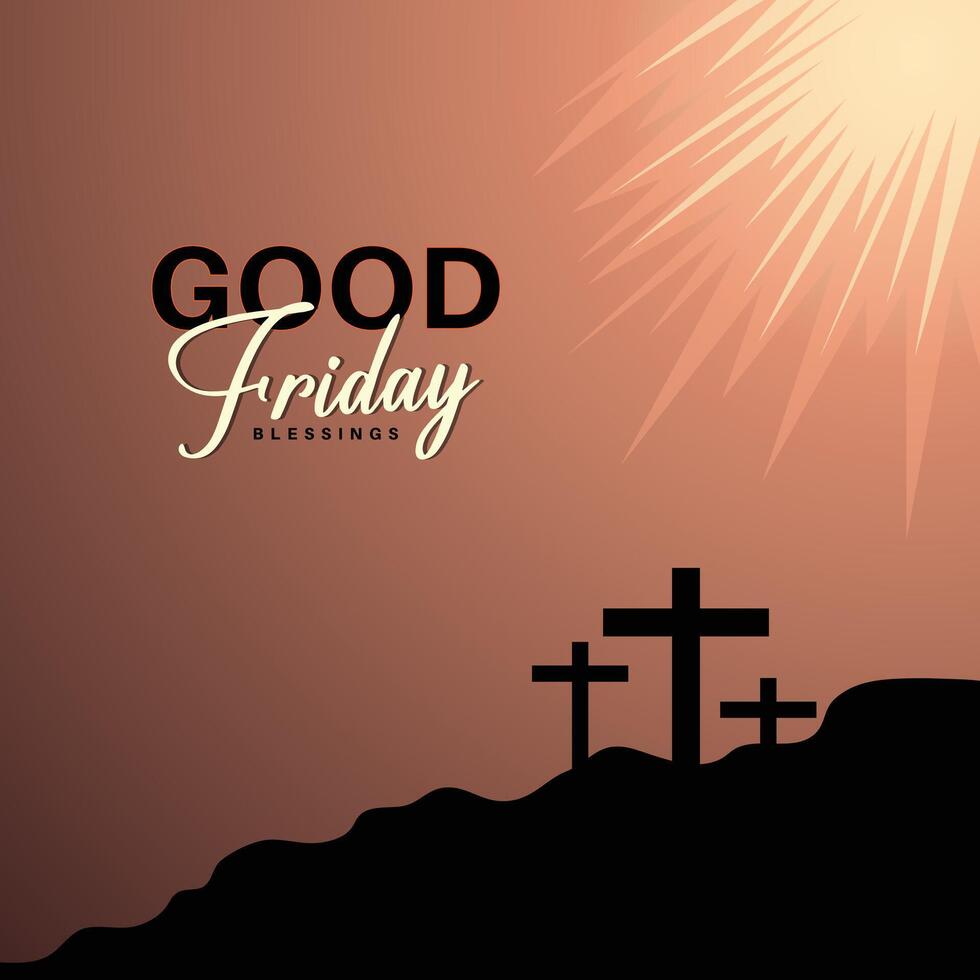 Good friday religious crucifixion poster with sunlight. vector