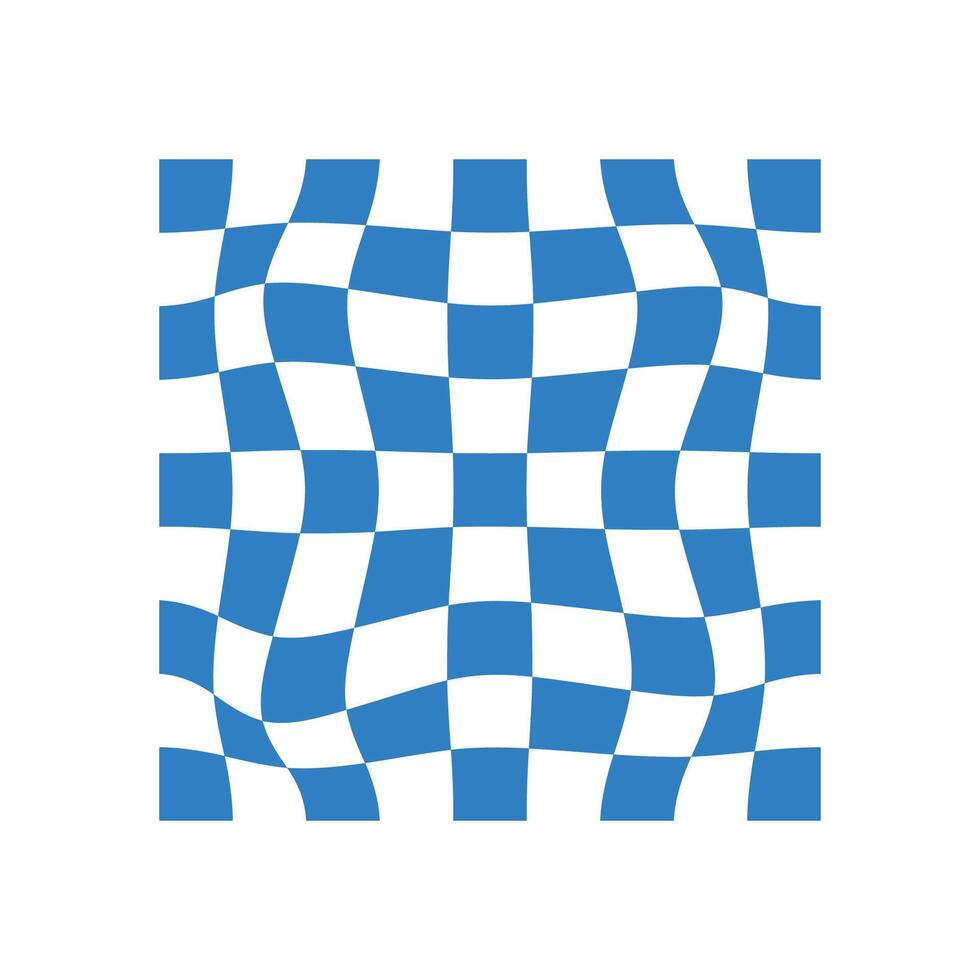 Blue distorted checkerboard pattern background. Trendy geometric design for modern backgrounds and prints. Clean and minimal optical art. vector