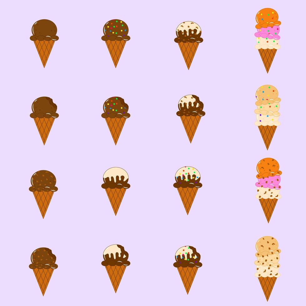 Set of collection chocolate ice cream cone vector