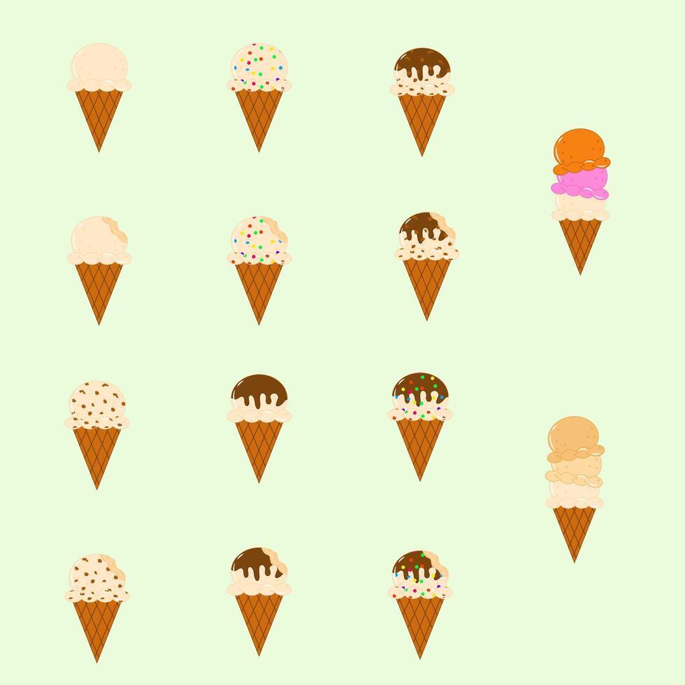 Set of collection vanilla ice cream cone vector