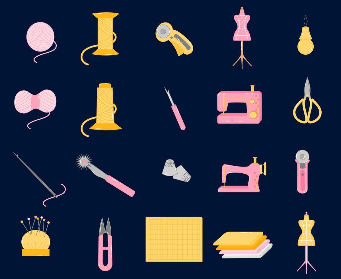 Set of collection sewing accessories vector
