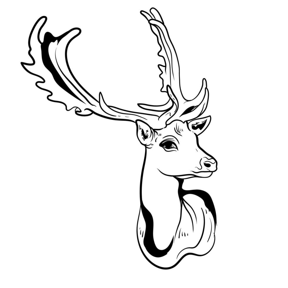 Drawing silhouette Deer Head Logo, illustration design isolated on white background, vector