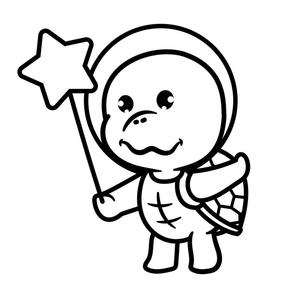 Turtle cartoon character kawaii sticker doodle collection, turtle outline coloring page or book animals for kindergarten line art set of animals wildlife. vector