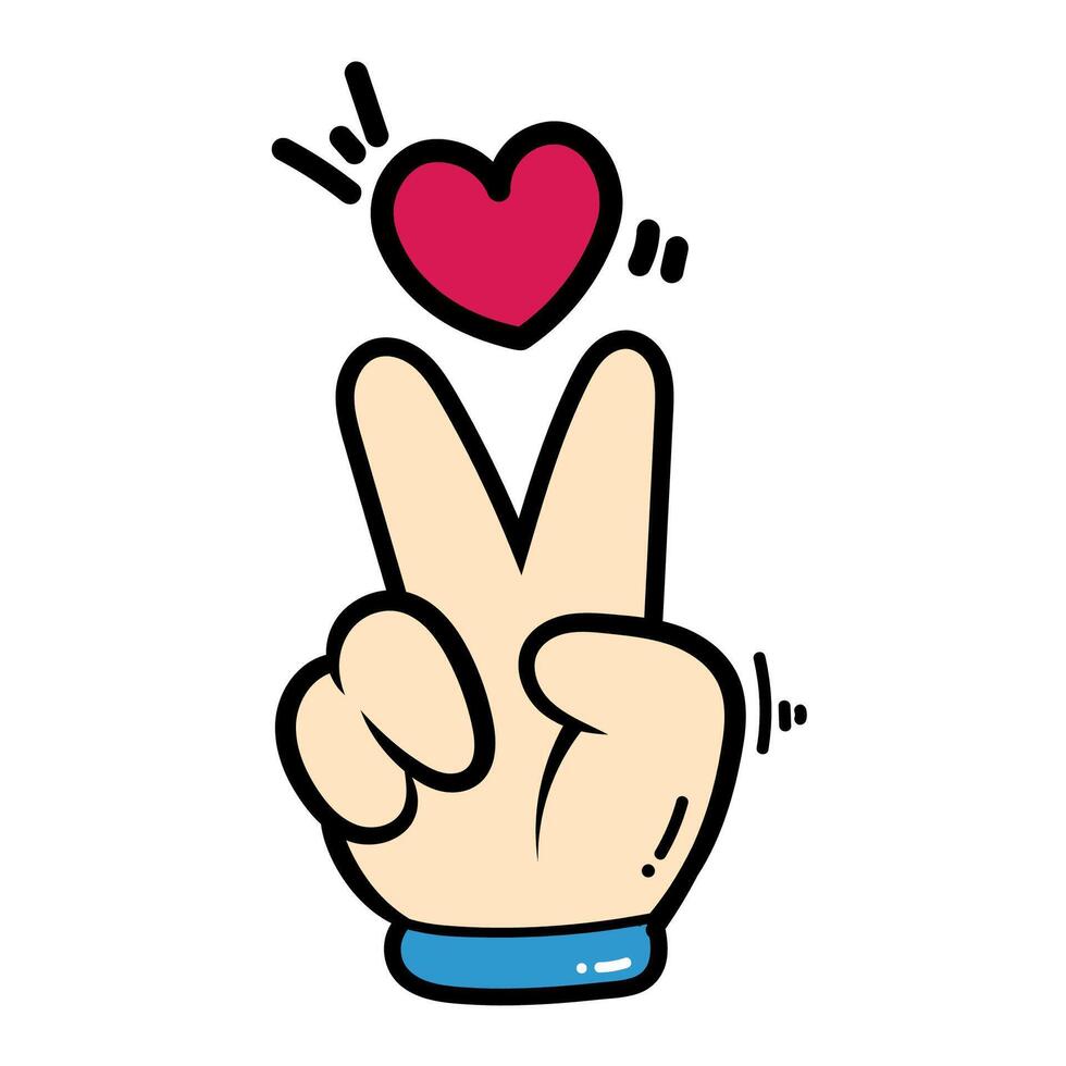 A cartoon hand with a peace sign and a heart vector