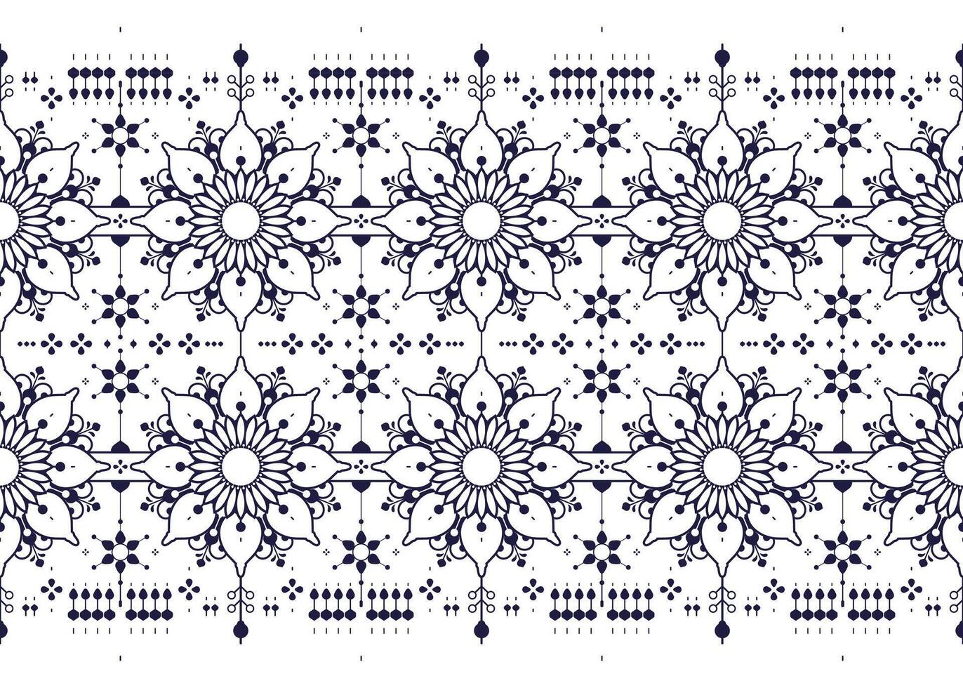 line design of ethnic fabric seamless pattern, blue and white style, design for cloth, carpet, batik, wallpaper, wrapping etc. vector
