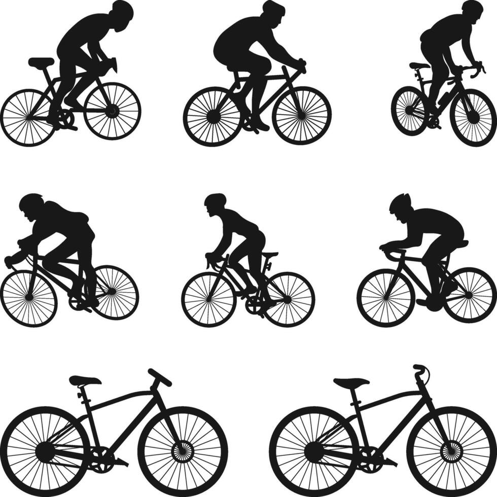Bicycles Silhouette, bicycle player, Cycling Silhouette, Athlete Cyclist Bundle vector