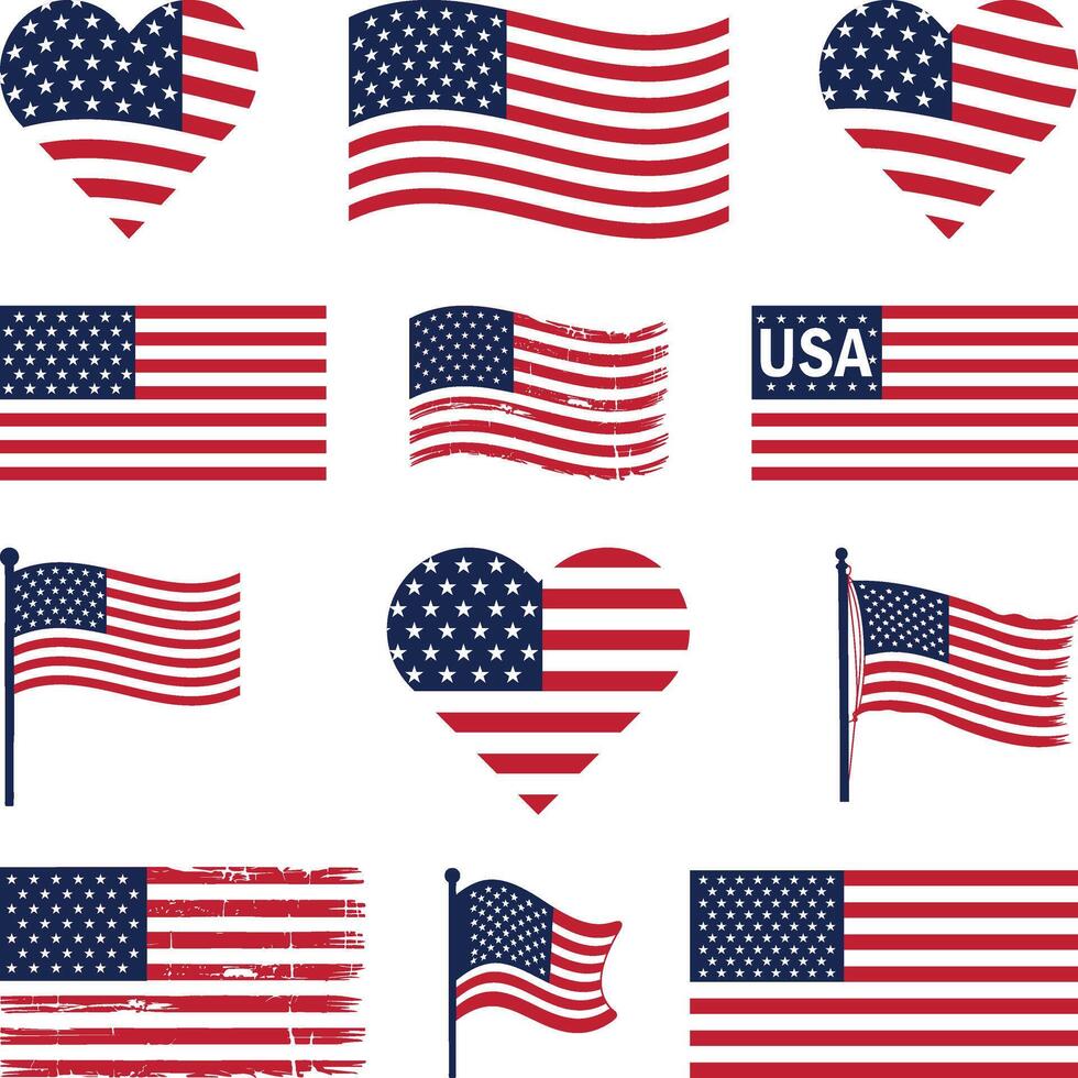 American flag Vectors bundle, Distressed American Flag, American flag USA design. United States flag