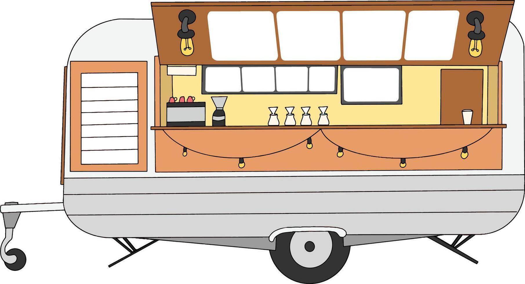 Fun and colorful food truck illustration in hand-drawn style, ideal for street food themes, cafe promotions, packaging, and creative culinary projects vector