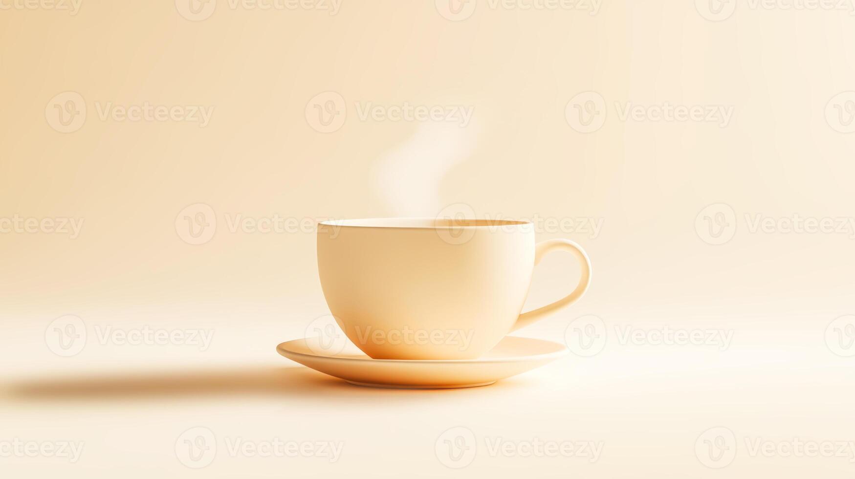 Minimalist cup of steaming coffee on beige background photo