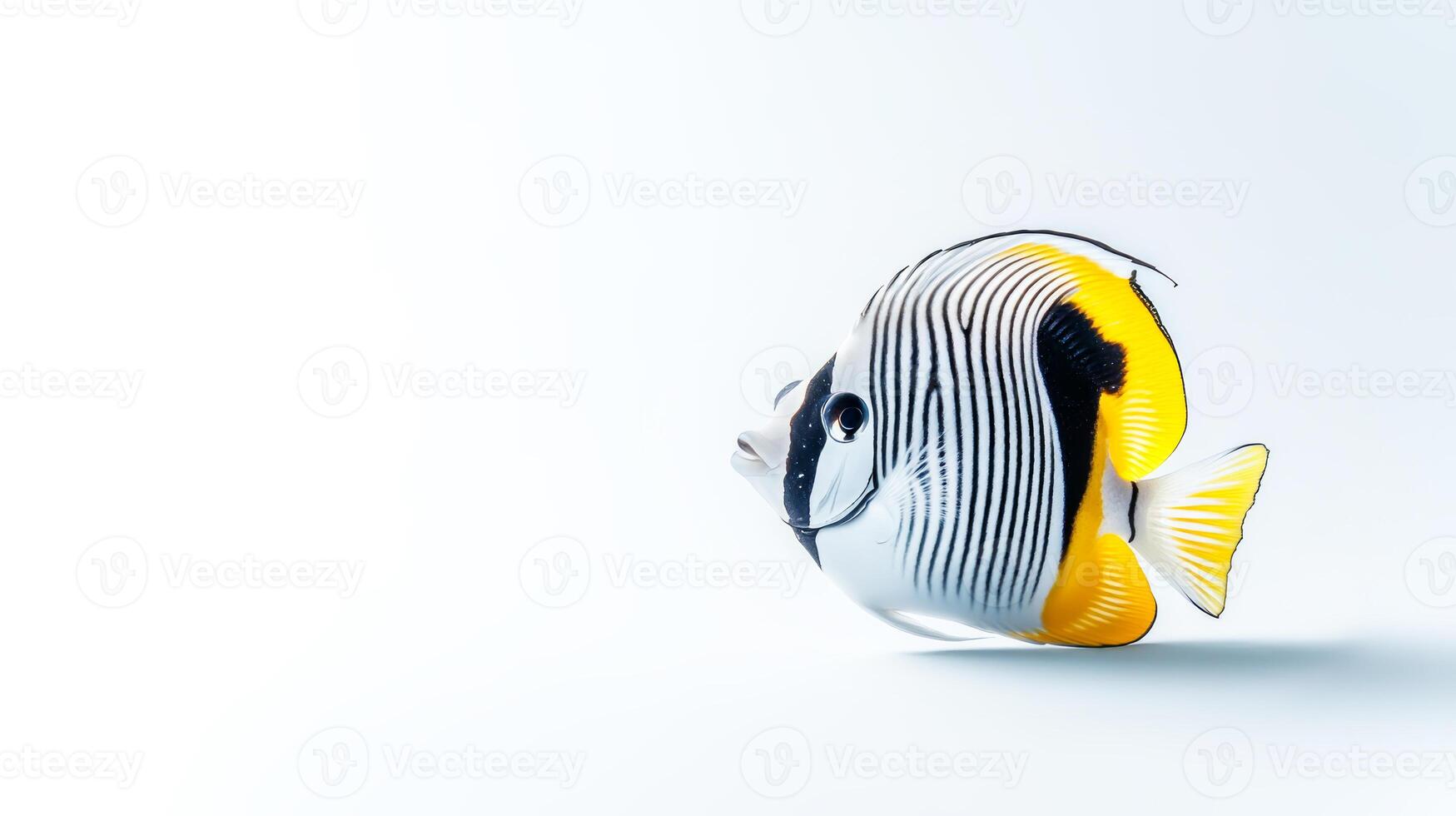 Butterflyfish with black, white, and yellow markings on soft gradient background photo