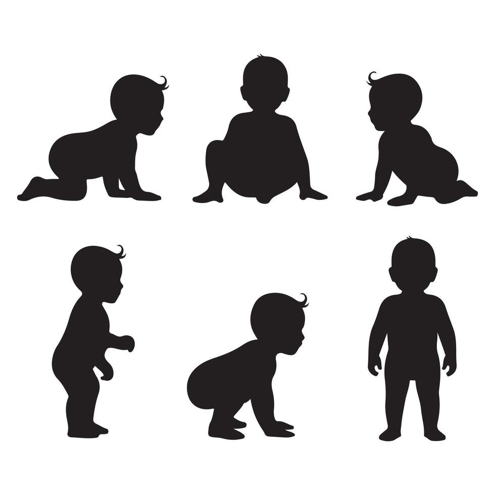 Baby Silhouettes in Various Representing Different Stage vector