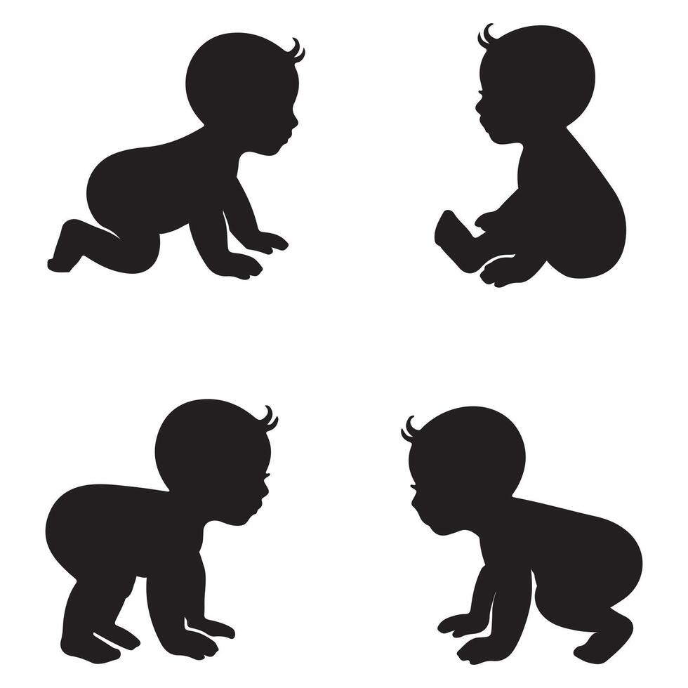 Baby Silhouettes in Variou Representing Different Stages vector