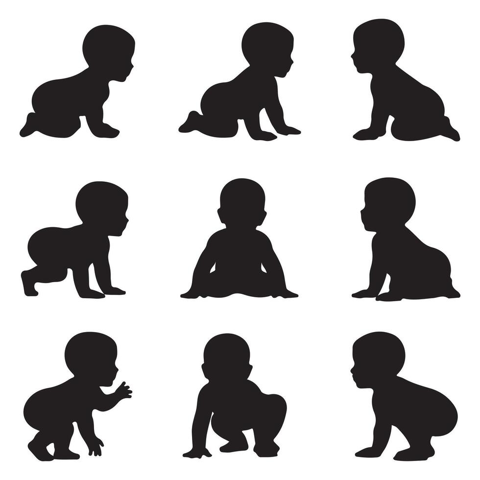 Baby Silhouettes in Various Pose Representing Different Stages vector