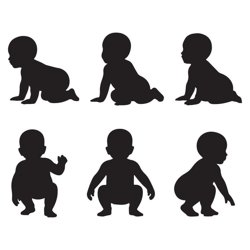 Baby Silhouettes in Various Representing Different Stages vector