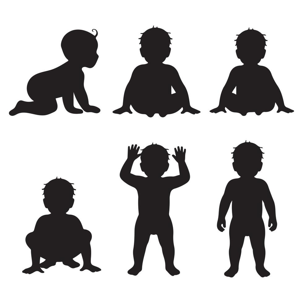 Baby Silhouettes in Various Poses Representing Different Stages vector